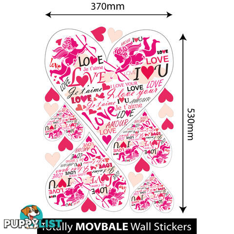 Large Size Pink Cupid Love Hearts Wall Stickers - Totally Movable