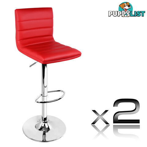 Set of 2 PU Leather Kitchen Bar Stool Red