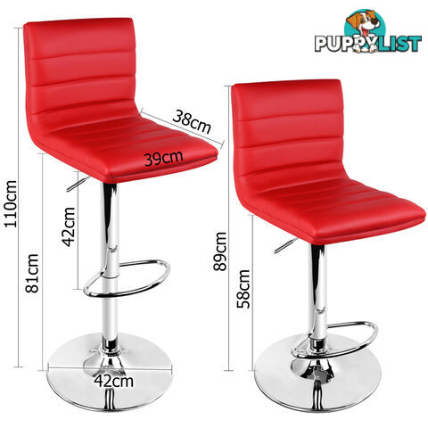 Set of 2 PU Leather Kitchen Bar Stool Red