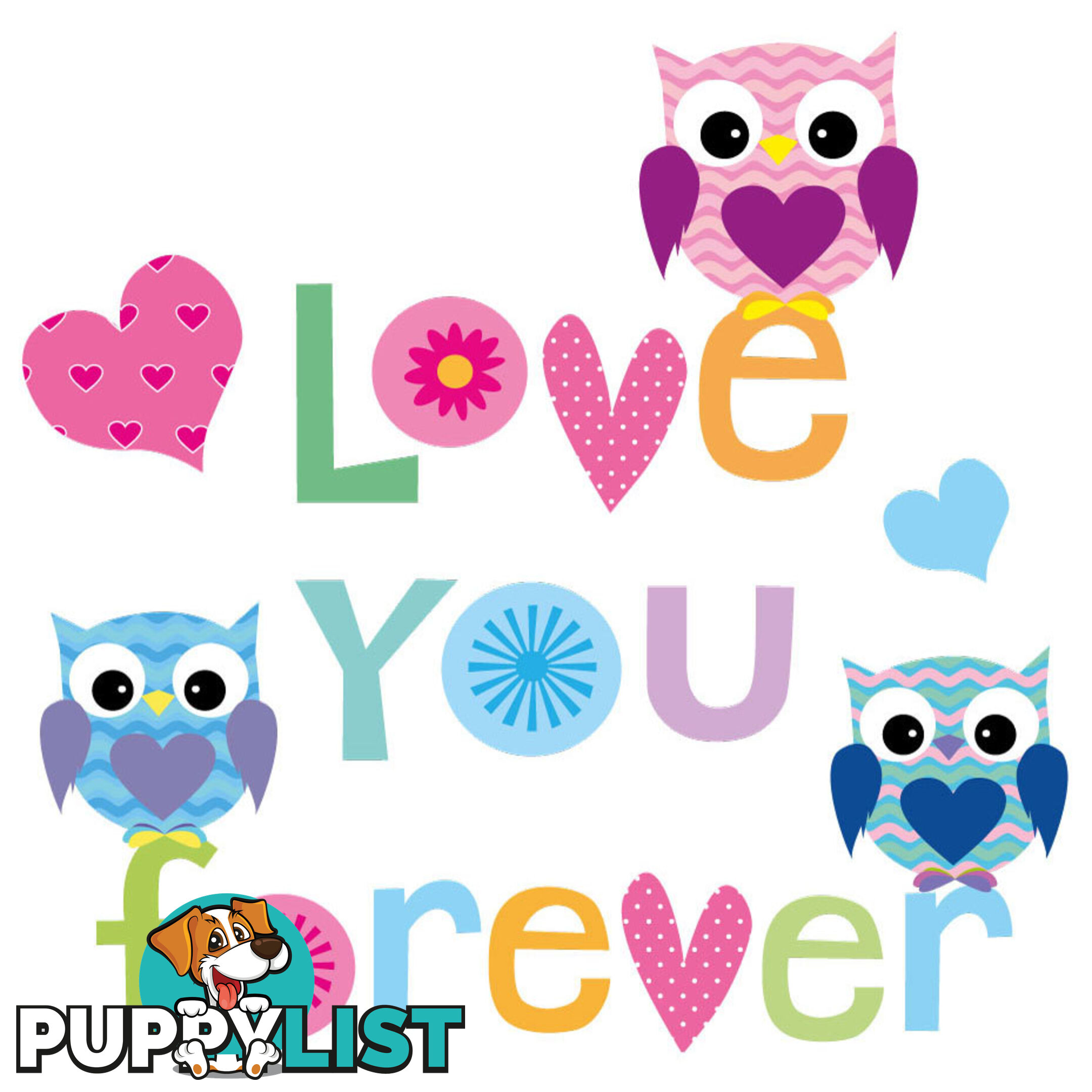 Medium Size Love Forever Owls Wall Sticker - Totally Movable