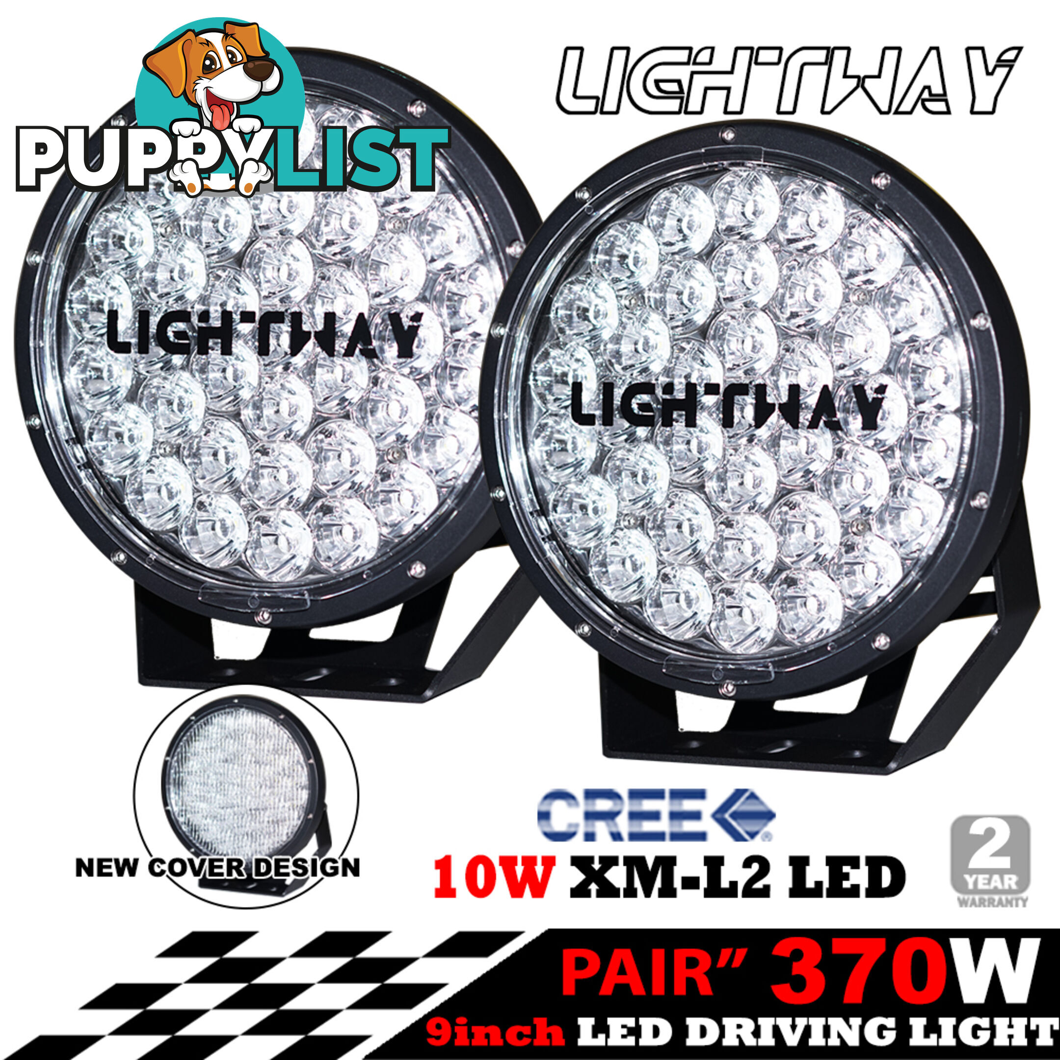 Pair 9inch 370w Cree LED Driving Light Black Spotlight Offroad HID 4x4 ATV