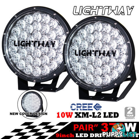 Pair 9inch 370w Cree LED Driving Light Black Spotlight Offroad HID 4x4 ATV