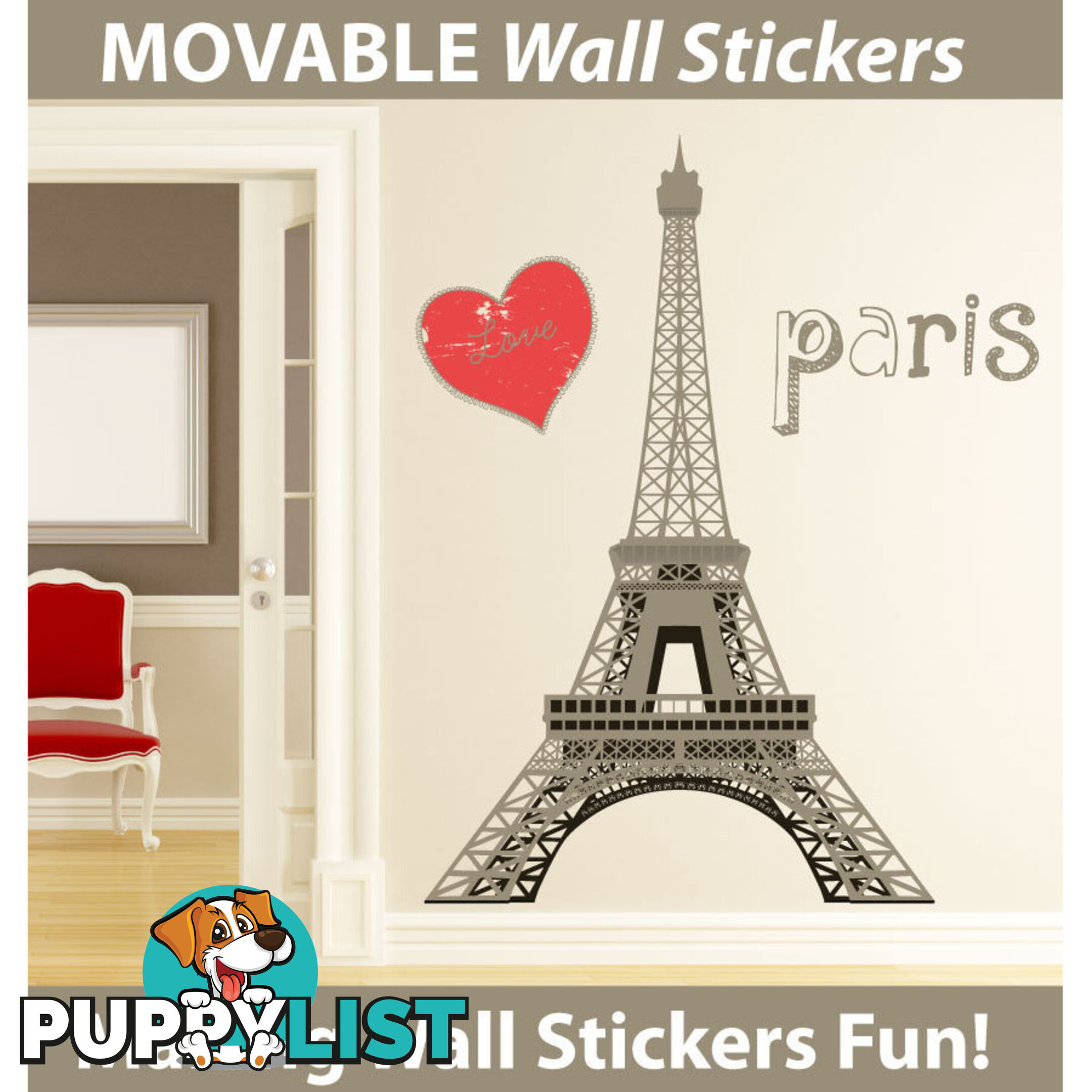 Large Size Paris Eiffel Tower Wall Stickers - Totally Movable