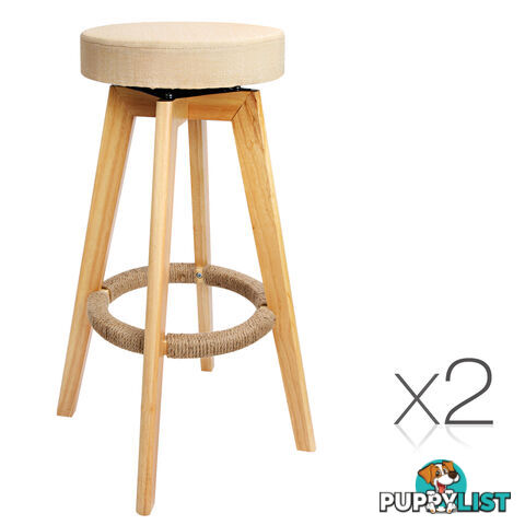 Set of 2 Fabric Swivel Seat Bar Stools - Beige