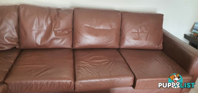 Brown leather corner lounge