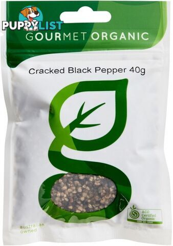 Gourmet Organic Pepper Black Cracked 40gSachet x 1 - Gourmet Organic Herbs - 9332974000320