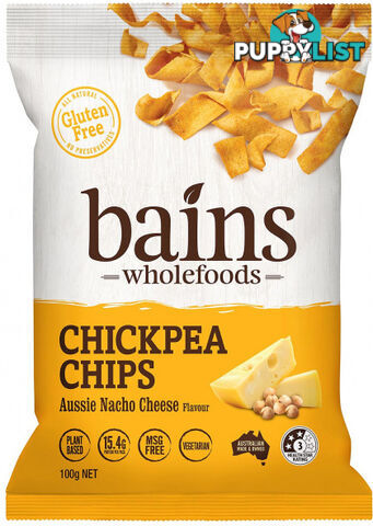 Bains Wholefoods Chickpea Chips Aussie Nacho Cheese  100g - Bains Wholefoods - 9328598001089