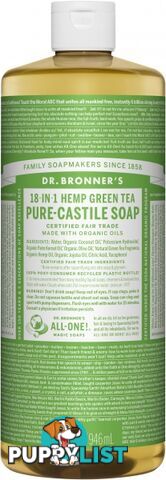 Dr Bronner's Pure Castile Liquid Soap Green Tea 946ml - Dr Bronner's - 018787779323