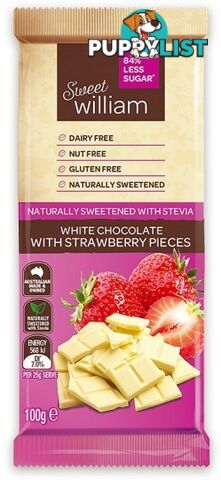 Sweet William Strawberry White Chocolate (Stevia sweetened) 100g - Sweet William - 9311259422798