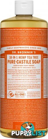 Dr Bronner's Pure Castile Liquid Soap Tea Tree 946ml - Dr Bronner's - 018787776322