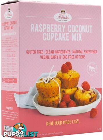 Melindas Raspberry Coconut Cupcakes  Fructose Free Pre-Mix 320g - Melindas Gluten Free Goodies - 9340527000598