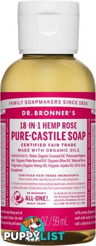 Dr Bronner's Pure Castile Liquid Soap Rose 59ml - Dr Bronner's - 018787778029