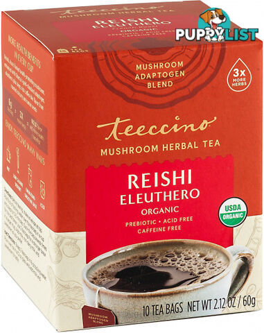 Teeccino Reishi Eleuthero Mushroom Adaptogen 10Teabags Box 60g - Teeccino Caffeine Free - 795239450107