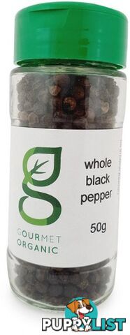 Gourmet Organic Whole Black Pepper Shaker 50g - Gourmet Organic Herbs - 9332974002164