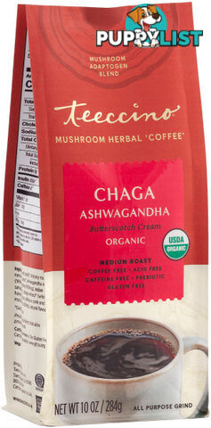 Teeccino Chaga Ashwagandha Butterscotch Cream Mushroom Herbal Coffee 284g - Teeccino Caffeine Free - 795239850204