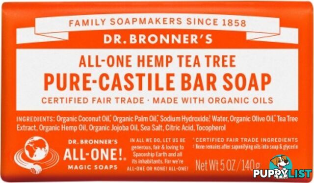 Dr Bronner's Pure Castile Bar Soap Tea Tree 140g - Dr Bronner's - 018787786055