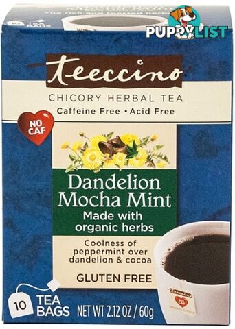 Teeccino Dandelion Mocha Mint Roasted Herbal Tea 10 Teabags - Teeccino Caffeine Free - 795239433100