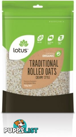 Lotus Organic Traditional Rolled Oats Creamy Style 750gm - Lotus - 9317127638681