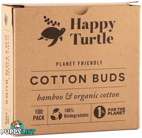 Happy Turtle Organic Cotton & Bamboo Cotton Buds - 100 Pack - Happy Turtle - 793591865478