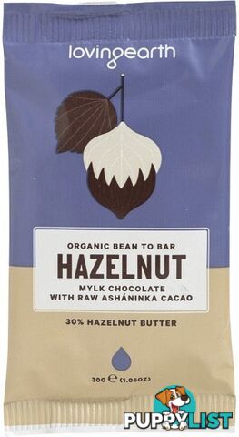 Loving Earth Hazelnut Mylk Chocolate with Raw Ashaninka Cacao 16x30g - Loving Earth - 9339709003311