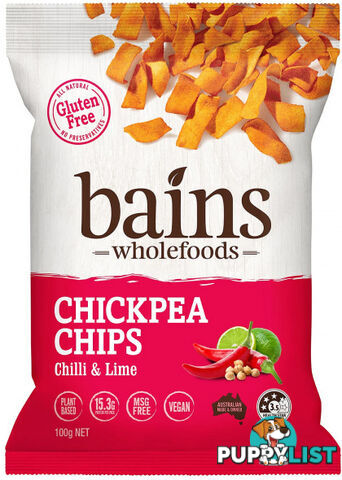 Bains Wholefoods Chickpea Chips Chilli & Lime  100g - Bains Wholefoods - 9328598001065