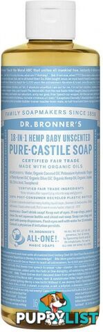 Dr Bronner's Pure Castile Liquid Soap Baby Unscented 473ml - Dr Bronner's - 018787762165