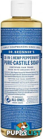 Dr Bronner's Pure Castile Liquid Soap Peppermint 473ml - Dr Bronner's - 018787765166