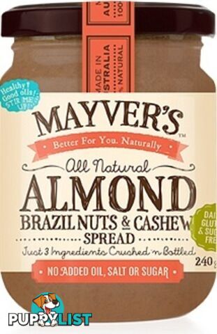 Mayvers Almond, Brazil & Cashew Butter Spread 240g - Mayvers - 9310885100025