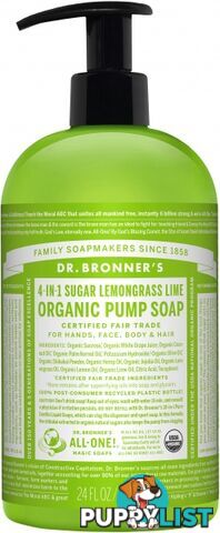 Dr Bronner's Organic Pump Soap Lemongrass Lime 710ml - Dr Bronner's - 018787960059