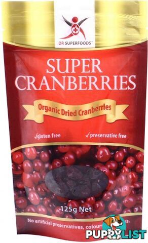 Dr Superfoods Super Organic Dried Cranberries 125g - Dr Superfoods - 0793573583574