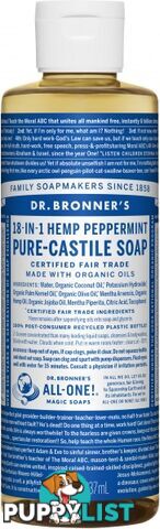 Dr Bronner's Pure Castile Liquid Soap Peppermint 237ml - Dr Bronner's - 018787775080