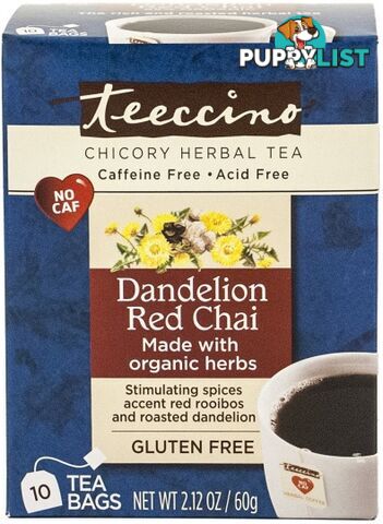 Teeccino Dandelion Red Chai Roasted Herbal Tea 10 Teabags - Teeccino Caffeine Free - 795239433209