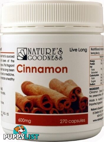 Natures Goodness Cinnamon 600mg 270 Capsules - Natures Goodness - 9311968112935