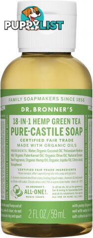 Dr Bronner's Pure Castile Liquid Soap Green Tea 59ml - Dr Bronner's - 018787779026