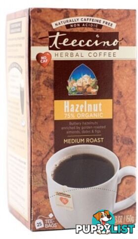 Teeccino Hazelnut Roasted Herbal Tea 25 Tee-Bags - Teeccino Caffeine Free - 795239400614