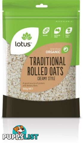 Lotus Organic Traditional Rolled Oats Creamy Style 500gm - Lotus - 9317127640264