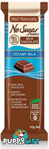 Well Naturally No Sugar Added Creamy Milk Chocolate 45gx16Bars - Well Naturally - 9311914800008