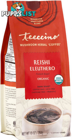 Teeccino Reishi Eleuthero French Roast Mushroom Herbal Coffee 284g - Teeccino Caffeine Free - 795239850105