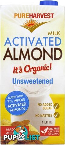 Pure Harvest Organic Unsweetened Activated Almond Milk 1L - Pure Harvest - 9312231001215