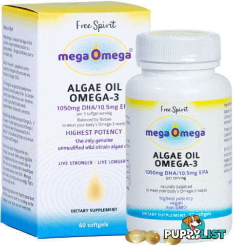 Free Spirit MegaOmega Algae Oil Omega-3  60Softgels - Free Spirit - 9347986003696