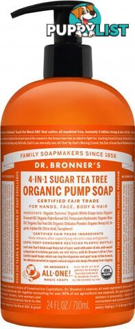 Dr Bronner's Organic Pump Soap Tea Tree 710ml - Dr Bronner's - 018787960035