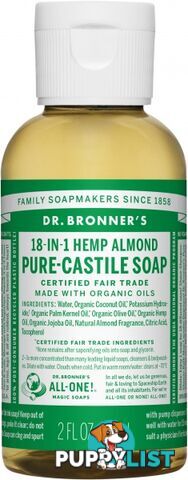 Dr Bronner's Pure Castile Liquid Soap Almond 59ml - Dr Bronner's - 018787771020