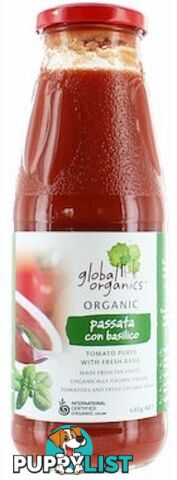 Global Organics Tomato Puree with Basil (Passata Con Basilico) Glass 680g - Global Organics - 9326721009605