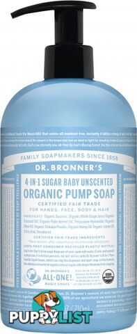 Dr Bronner's Organic Pump Soap Baby Unscented 710ml - Dr Bronner's - 018787960042