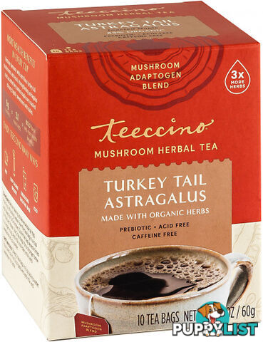 Teeccino Turkey Tail Astragalus Mushroom Adaptogen 10Teabags Box 60g - Teeccino Caffeine Free - 795239450503