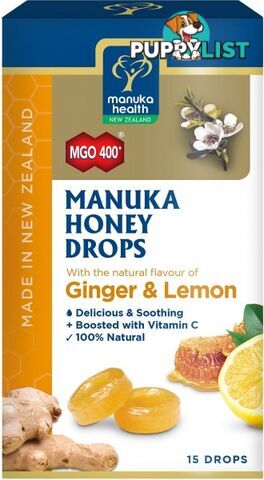 Manuka Health MGO 400+ Manuka Honey Drops Lemon & Ginger Lozenges 15s - Manuka Health - 9421023628773