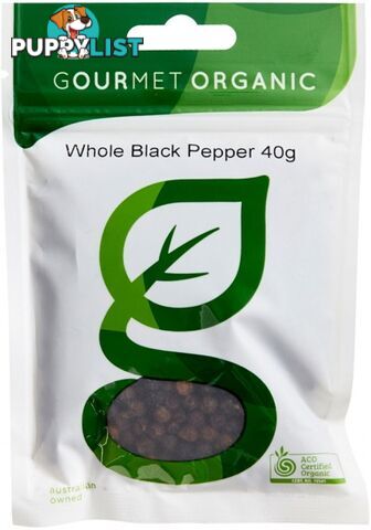 Gourmet Organic Pepper Black Whole 40g Sachet x 1 - Gourmet Organic Herbs - 9332974000337