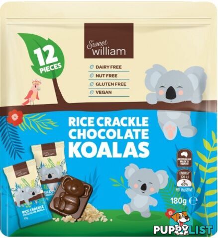 Sweet William Rice Crackle Chocolate Koalas  180g - Sweet William - 9311259423306