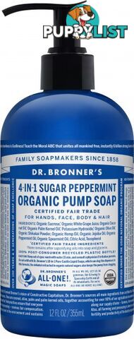 Dr Bronner's Organic Pump Soap Peppermint 355ml - Dr Bronner's - 018787950029