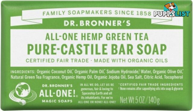 Dr Bronner's Pure Castile Bar Soap Green Tea 140g - Dr Bronner's - 018787789056